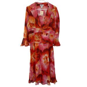 Bob Mackie Silk Slip Dress & Top Set Size 12 Pink Orange Floral NWT Vtg Vacation